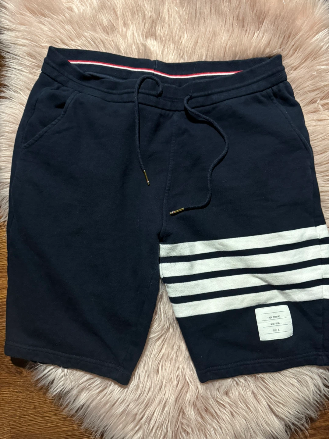 Thom Browne Navy & White Striped Sweatshorts Size 4