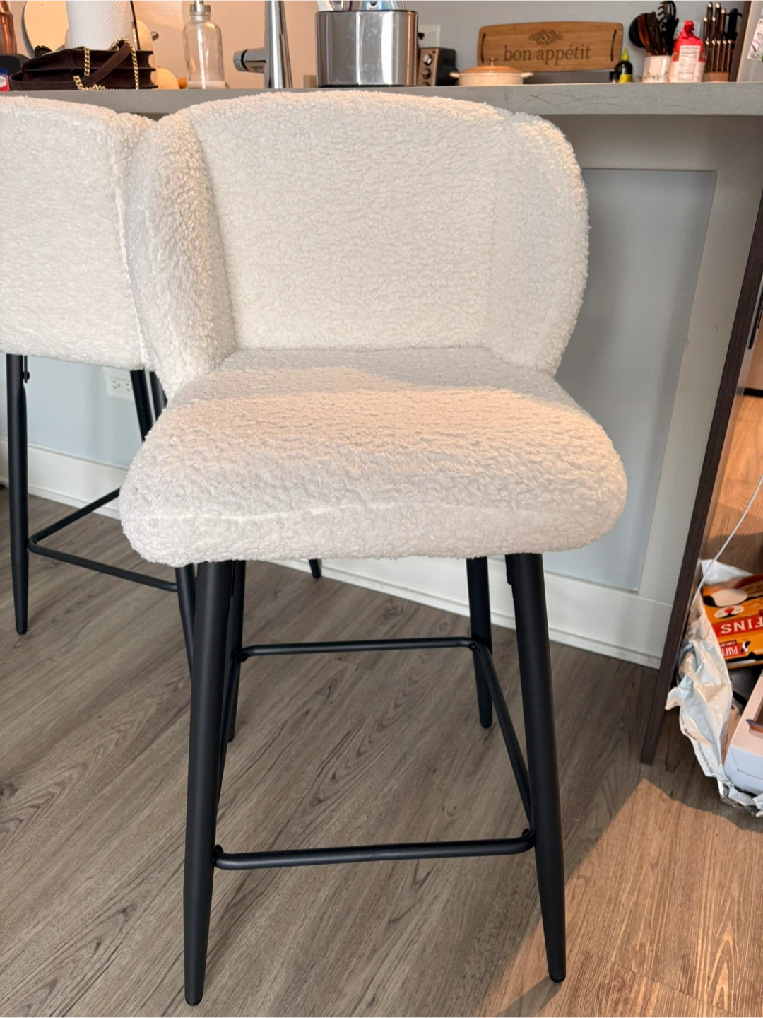 White Teddy Sherpa Bar Stools - photo 3