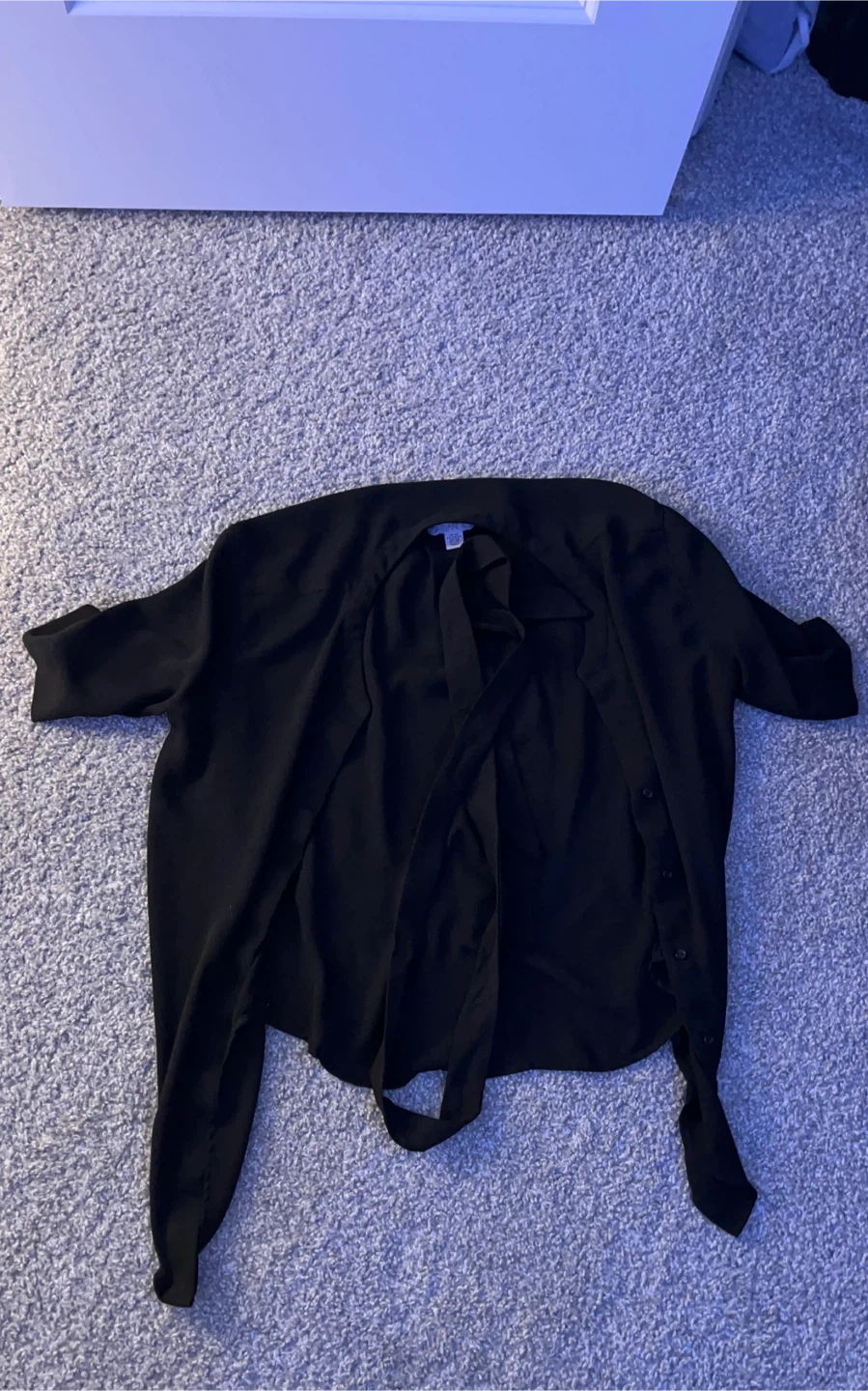 Black Button-Up Cardigan with Tie