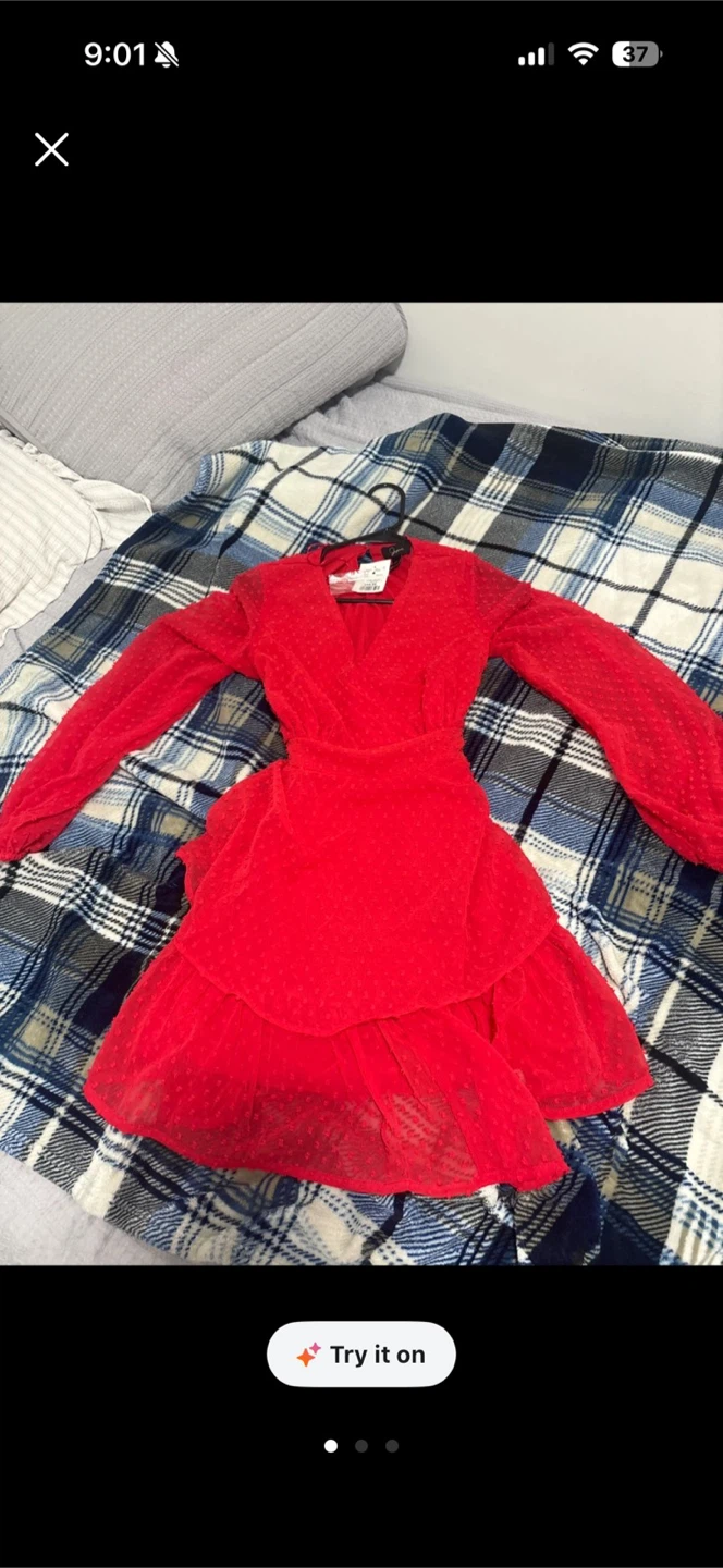 Red Textured Mini Dress - photo 2