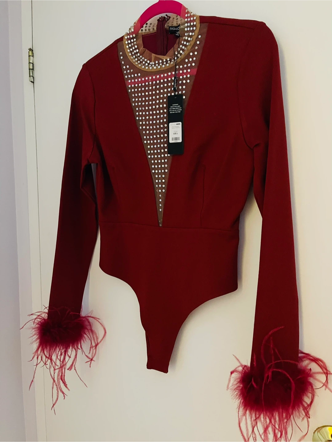 Fashion Nova Bodysuit with Feathers and Rhinestones - photo 2