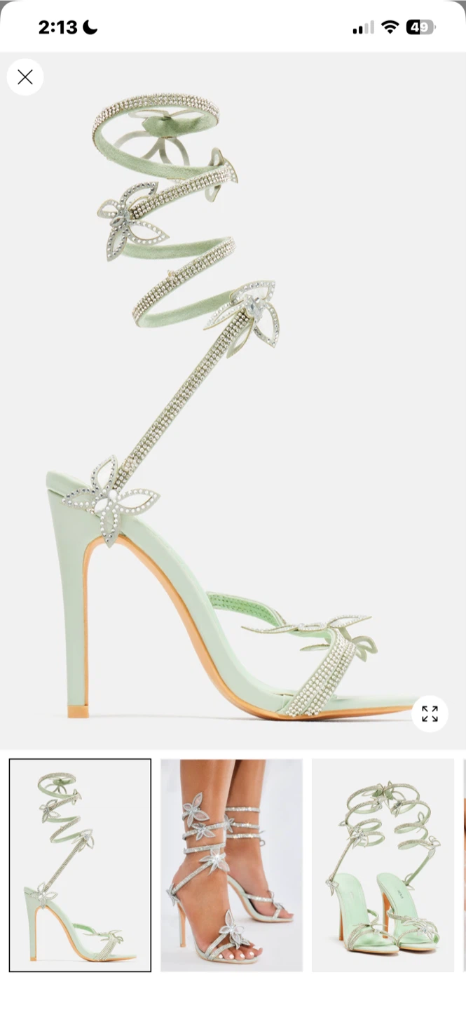 Mint Green Rhinestone Spiral Heels