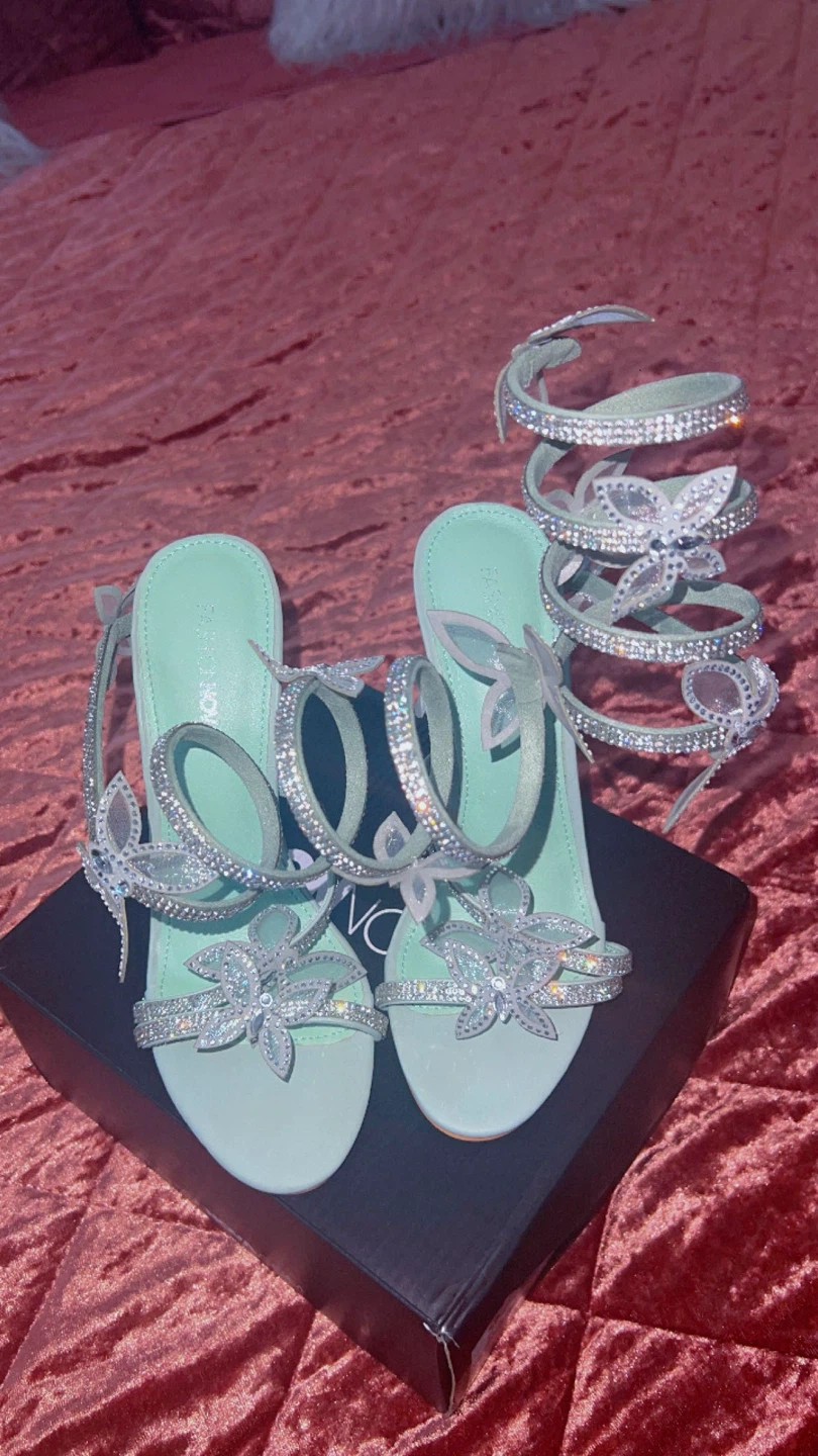 Mint Green Rhinestone Spiral Heels - photo 2
