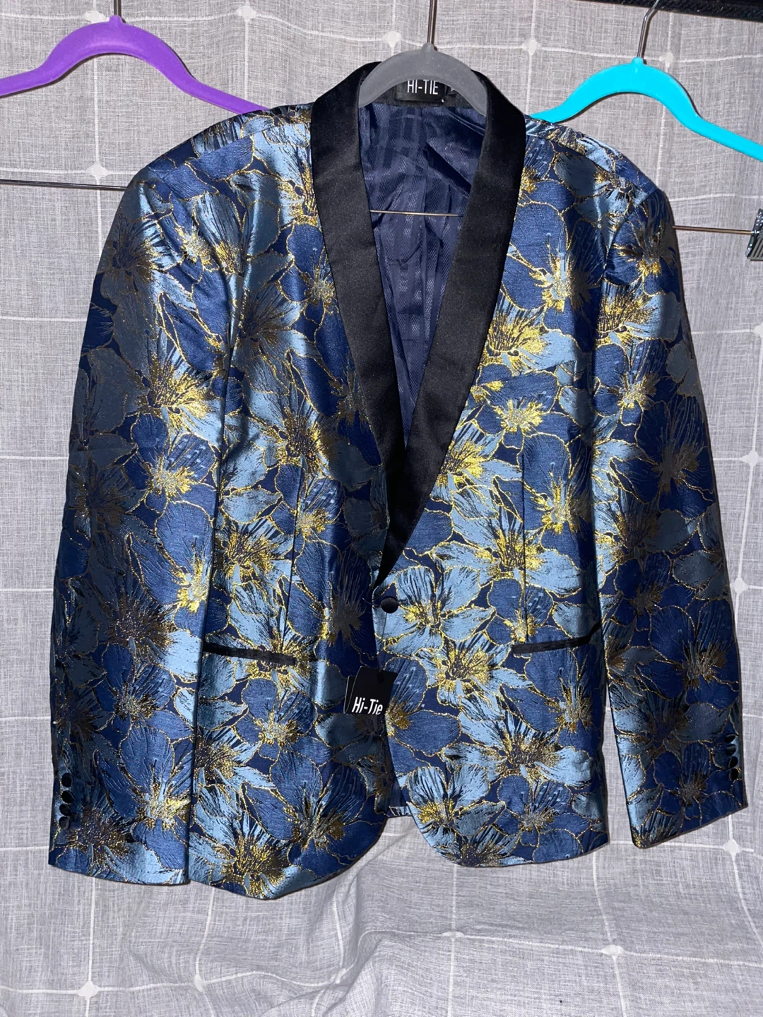 Hi-Tie Luxury Sky Blue Golden Floral Blazer - photo 2