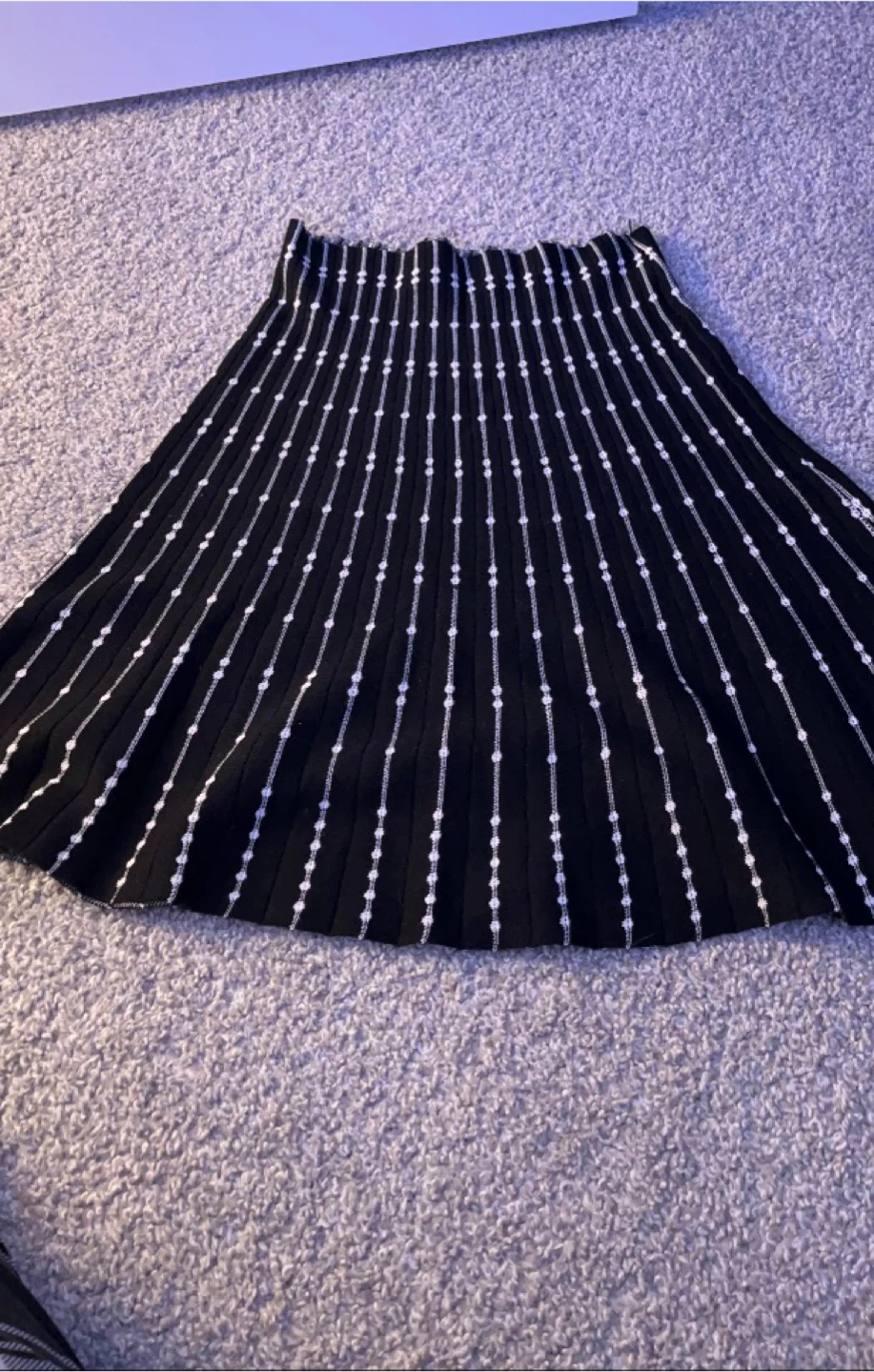 Black and white striped pleated skirt