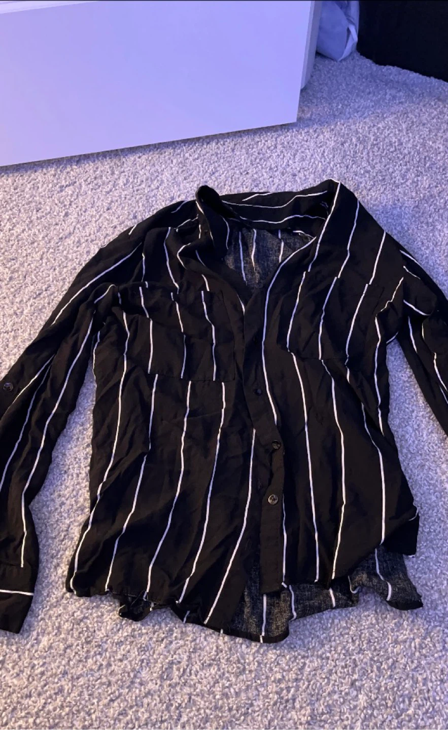 Black and White Striped Button-Up Shirt