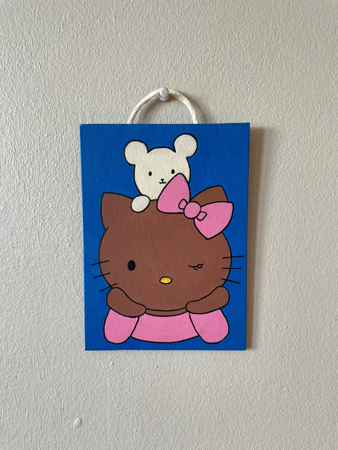 Hand-Painted Hello Kitty and Bear Canvas Art - photo 2