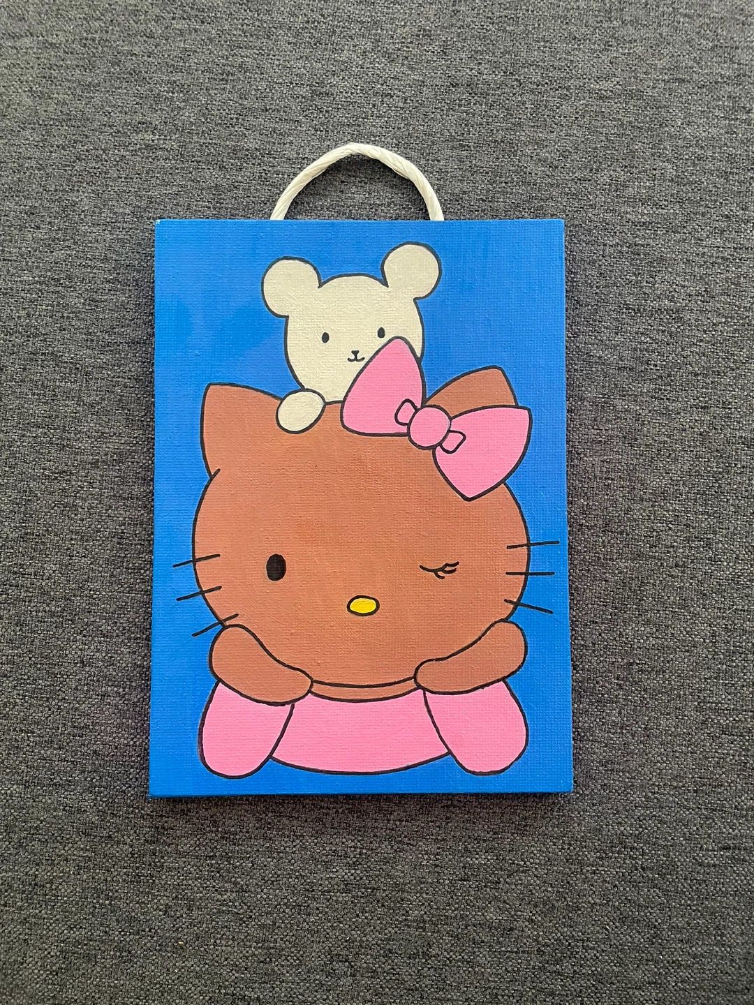 Hand-Painted Hello Kitty and Bear Canvas Art