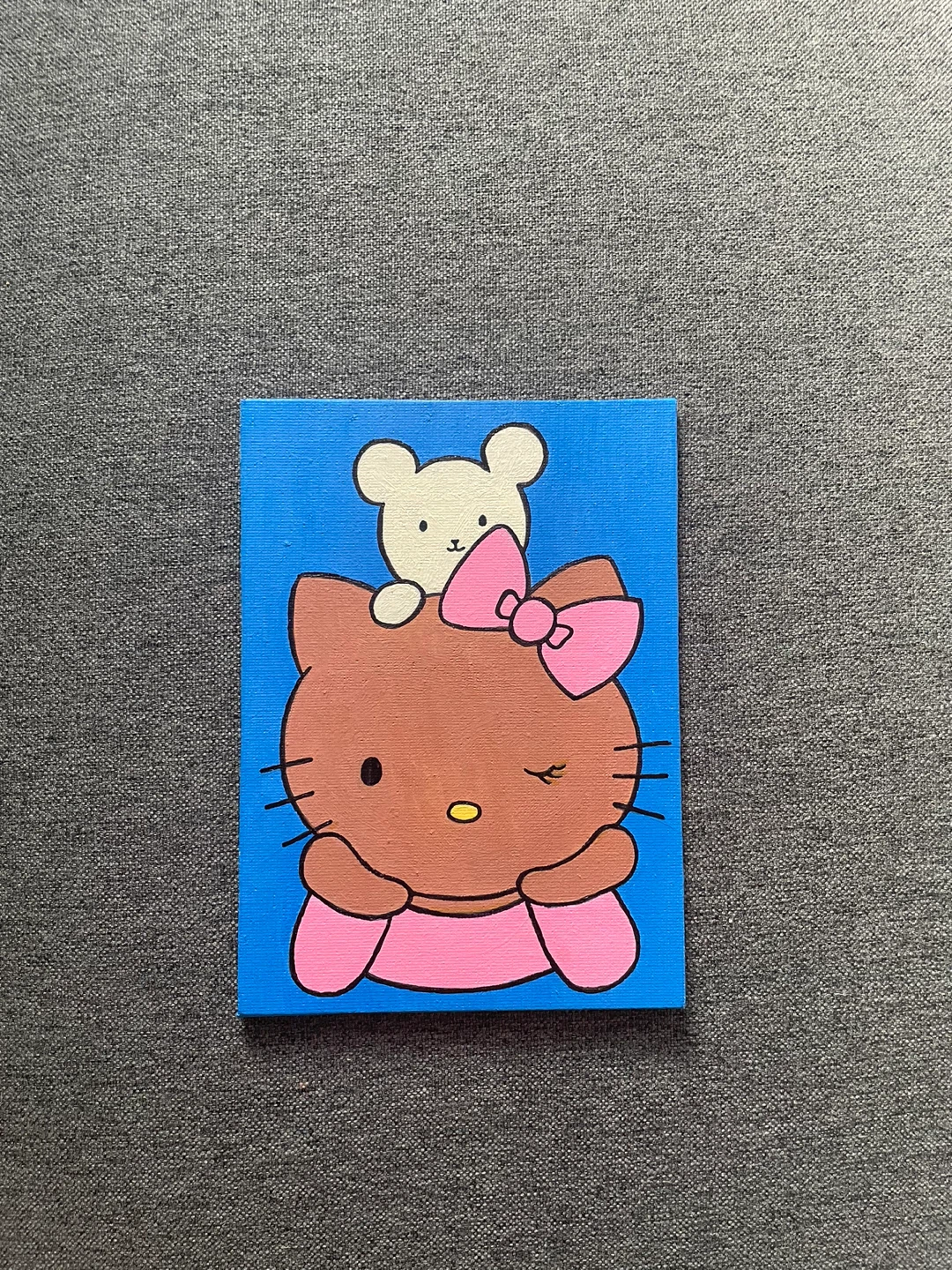 Hand-Painted Hello Kitty and Bear Canvas Art - photo 3