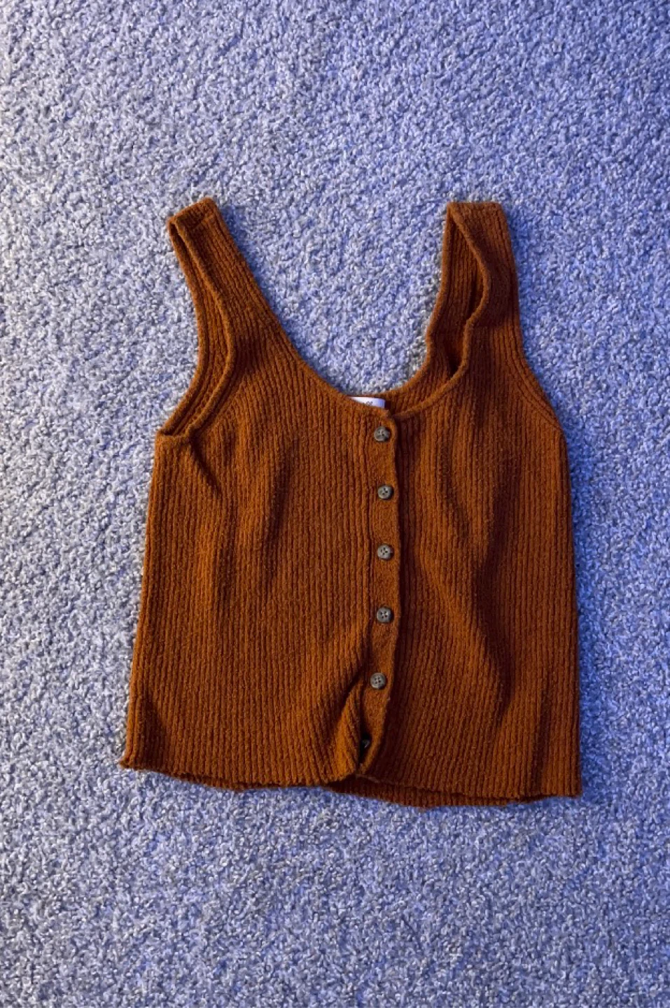 Brown Ribbed Knit Tank Top with Buttons
