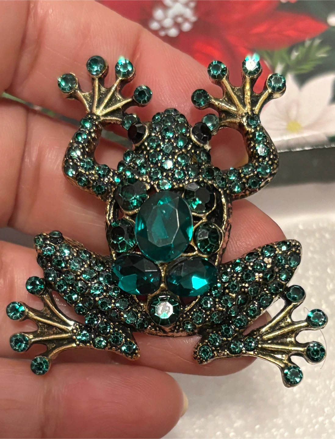 Sparkly Emerald Green Frog Brooch Pin! - photo 3