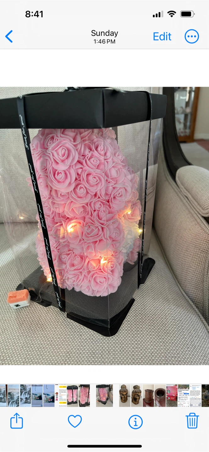 Pink Rose Teddy Bear with Lights