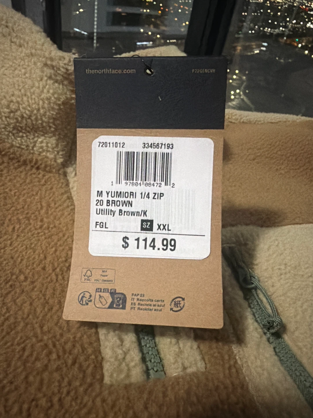 The North Face M Yumi_ori 1/4 Zip Fleece Jacket - XXL - Brown - photo 2