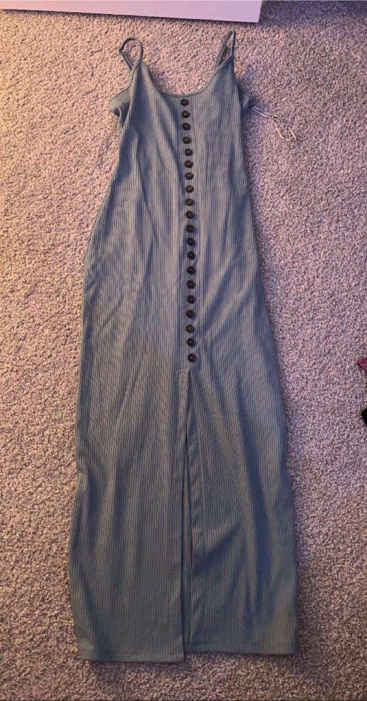 Ribbed Midi Dress with Button Detail