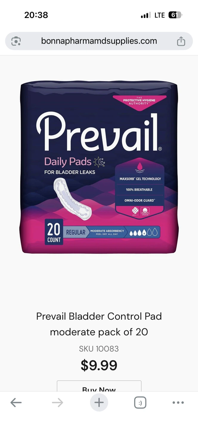 Prevail Daily Pads for Bladder Leaks
