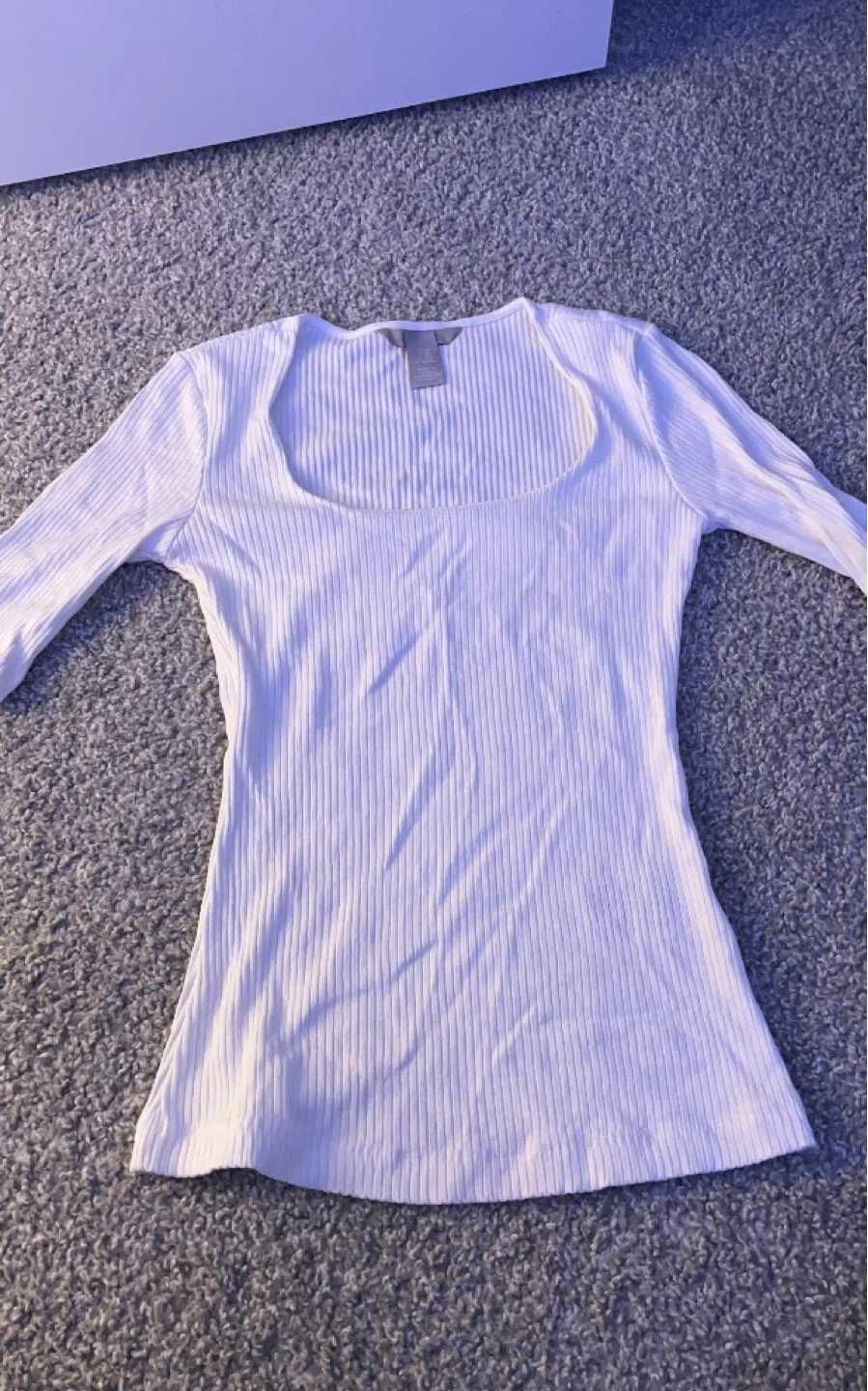 White Ribbed Long Sleeve Top