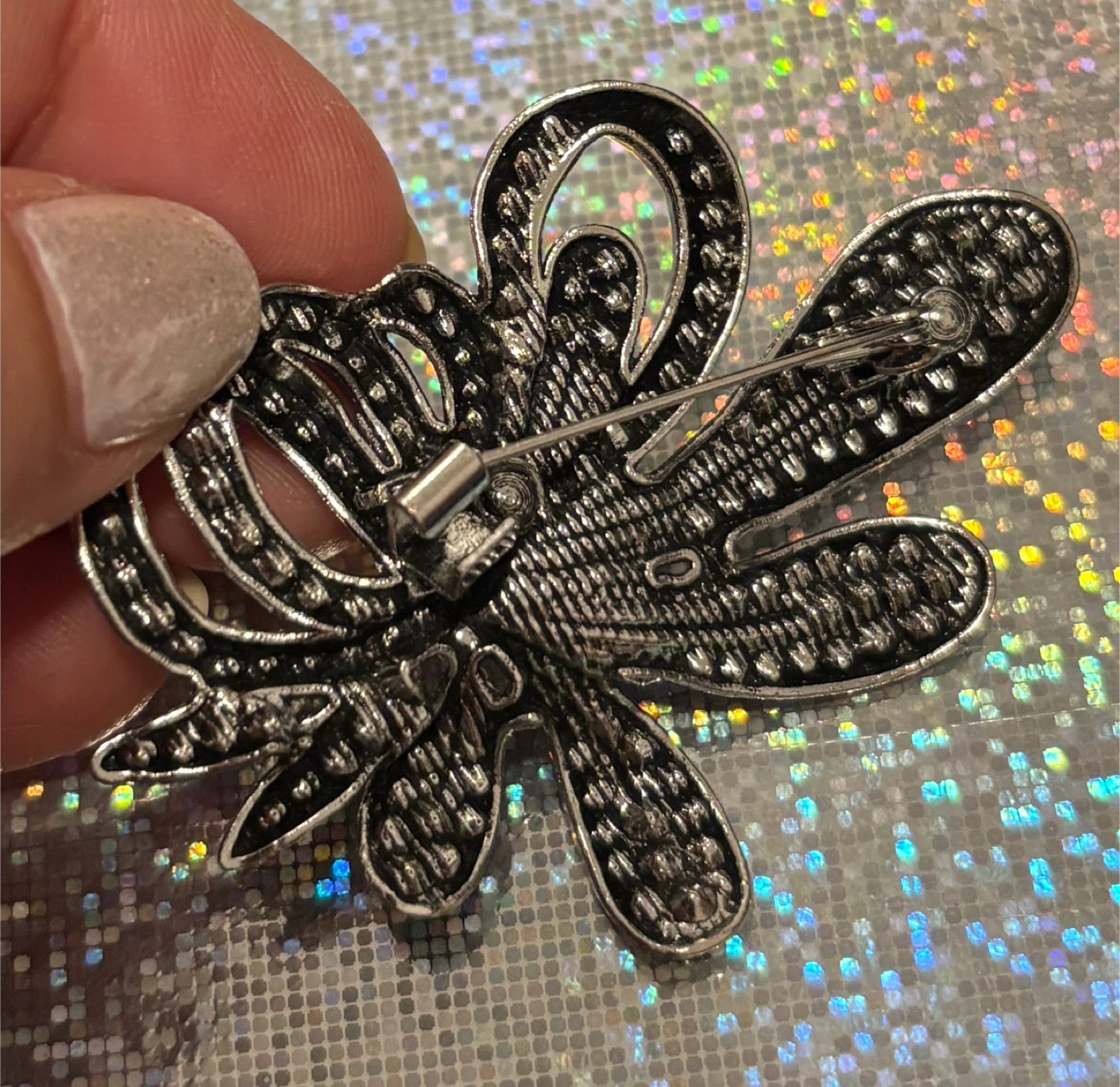 Sparkly Black Gem Flower Brooch Pin! - photo 3