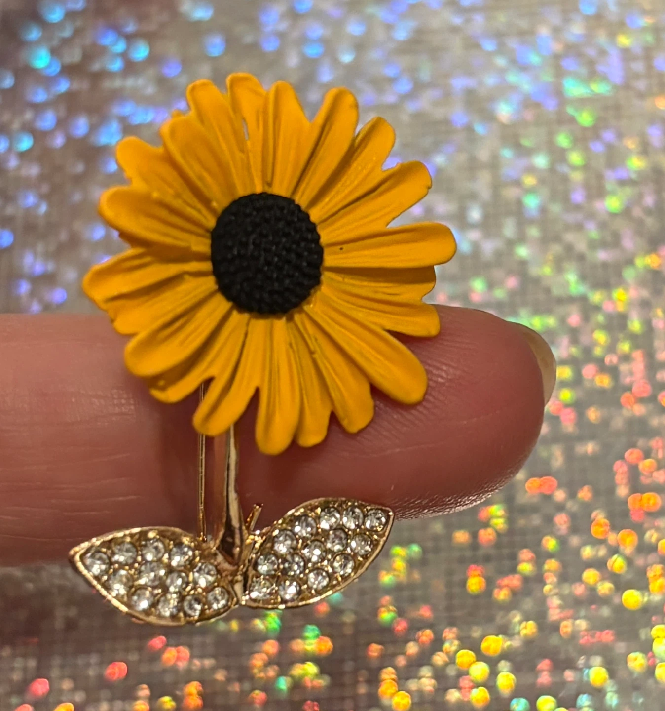 Sunflower Brooch with Rhinestone Leaves - photo 2