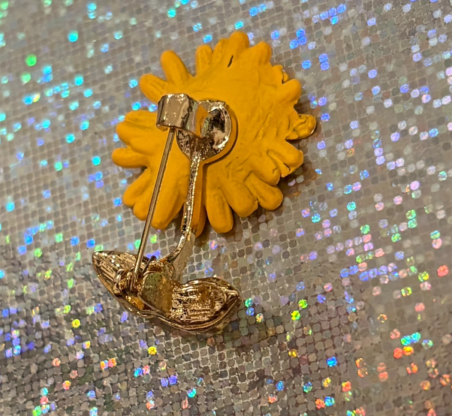 Sunflower Brooch with Rhinestone Leaves - photo 4