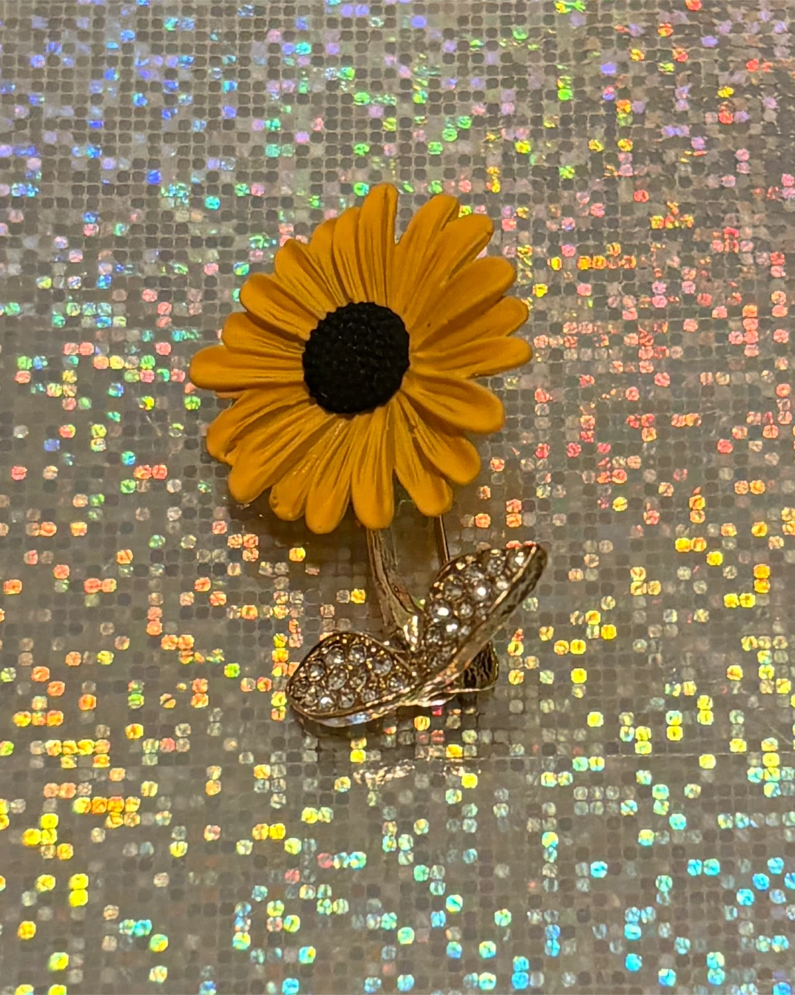 Sunflower Brooch with Rhinestone Leaves - photo 3