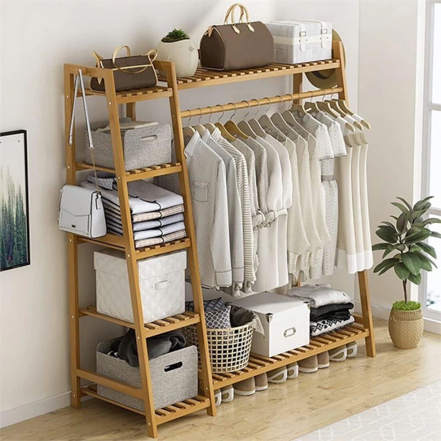 Bamboo A-Frame Garment Rack and Shelf Unit - photo 2