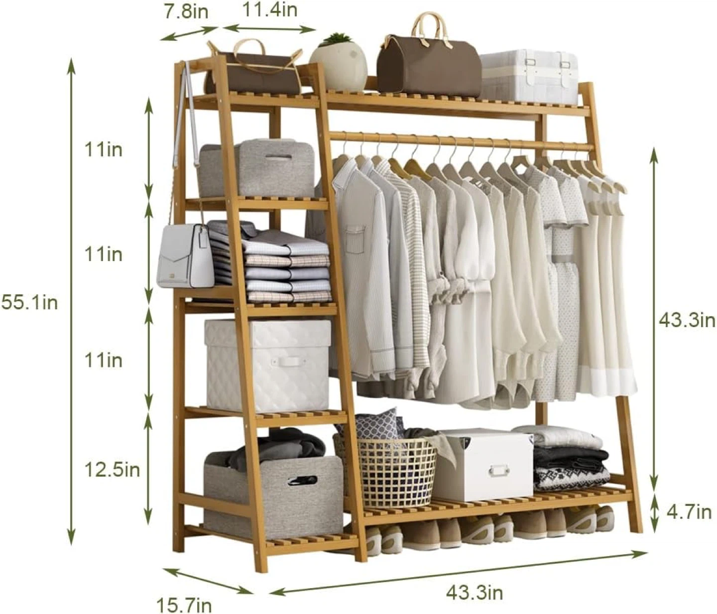 Bamboo A-Frame Garment Rack and Shelf Unit - photo 3