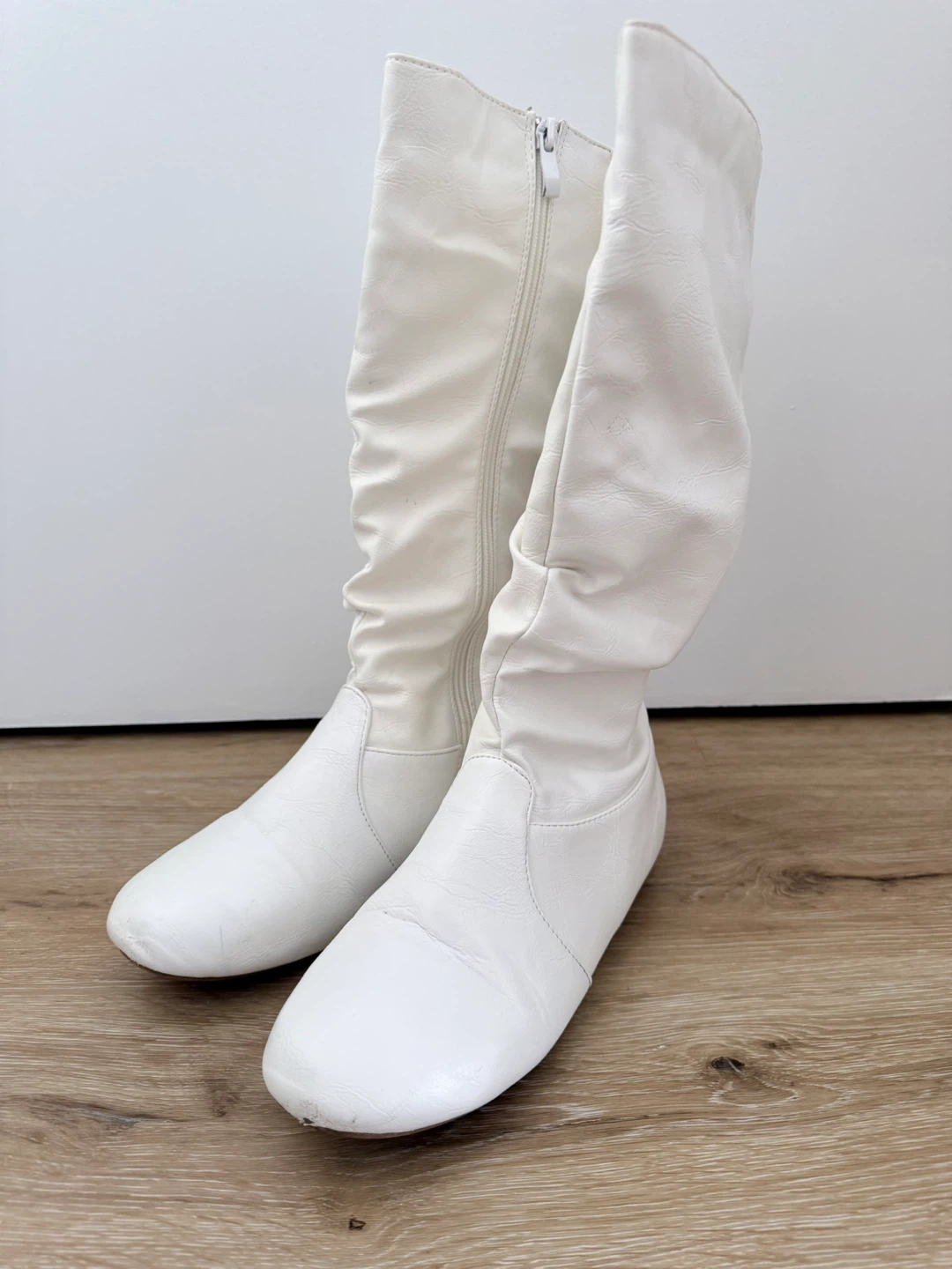 White Round Toe Slouchy Women Causal Mid Calf Flat Boots - photo 4