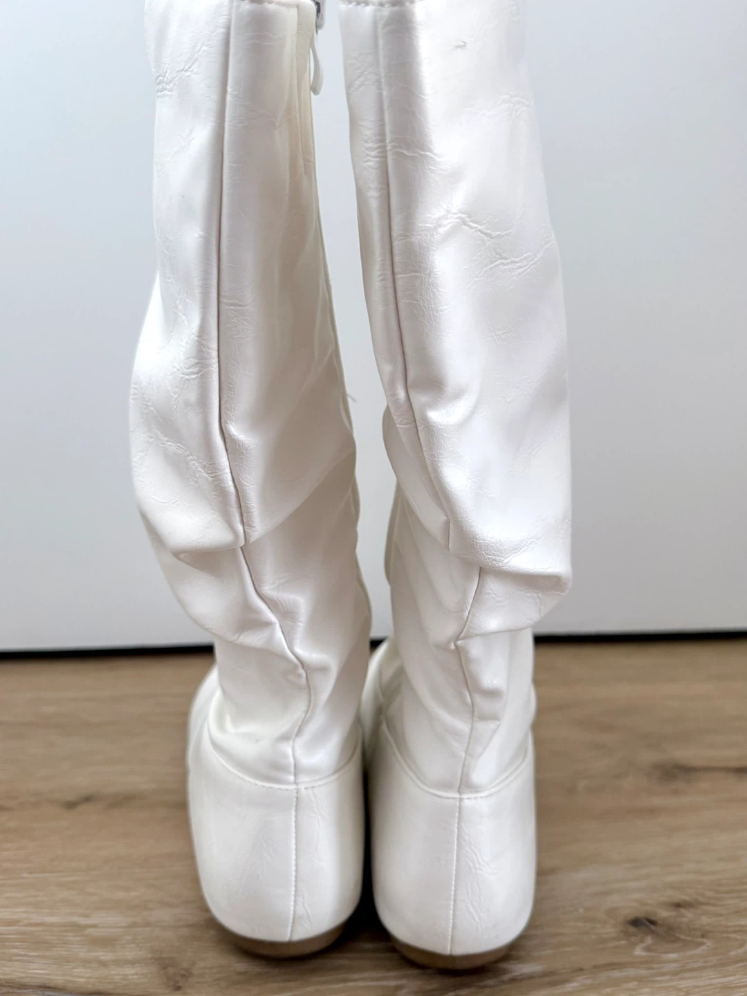 White Round Toe Slouchy Women Causal Mid Calf Flat Boots - photo 5