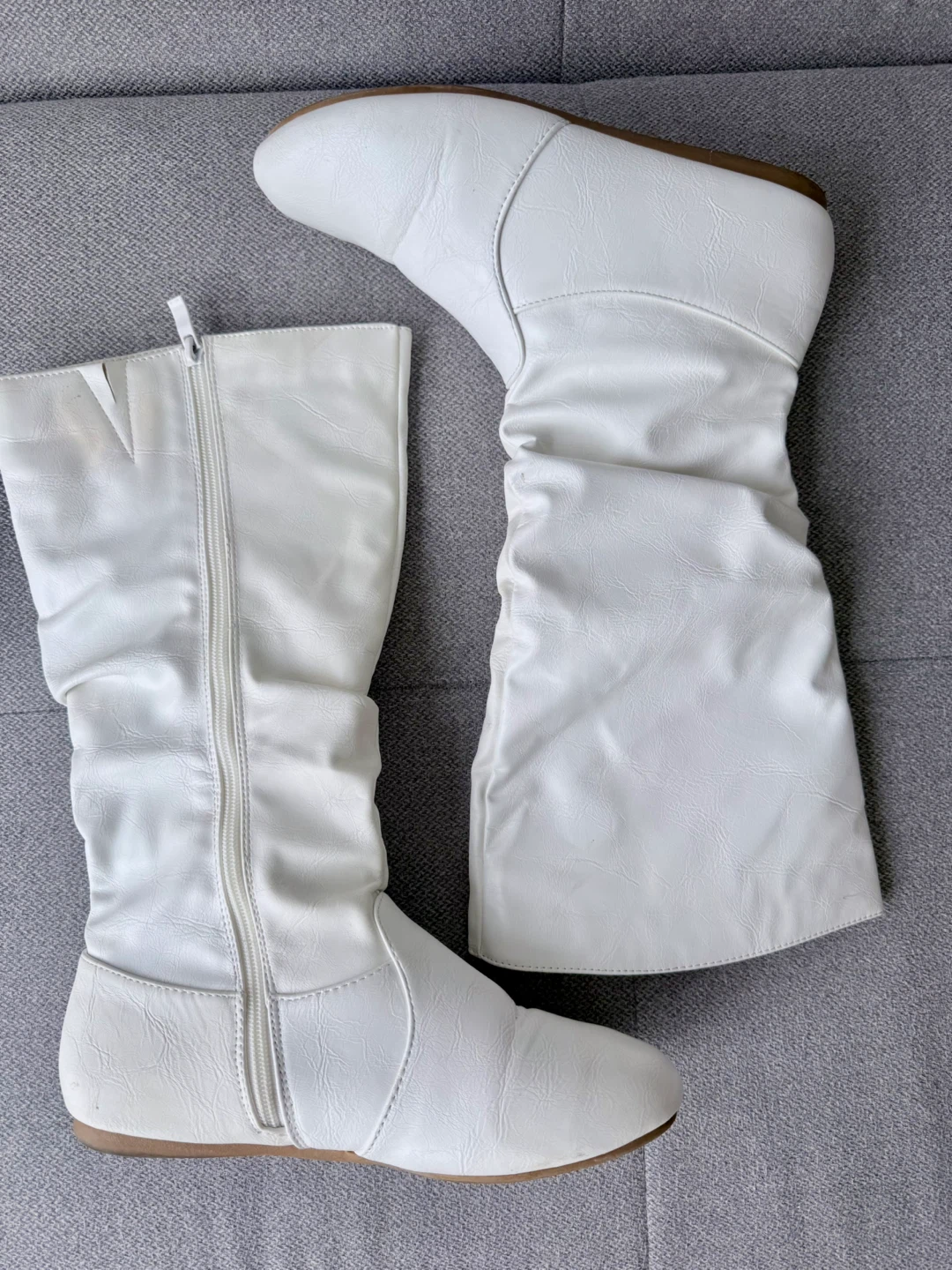 White Round Toe Slouchy Women Causal Mid Calf Flat Boots - photo 3