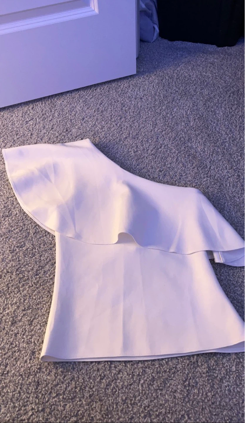 White One-Shoulder Ruffle Top
