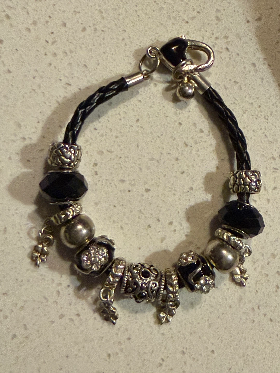Pandora Leather Charm Bracelet with Black and Silver Charms - photo 4