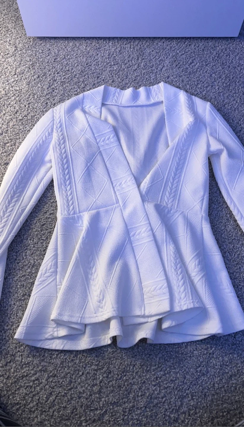 White Textured Peplum Blazer