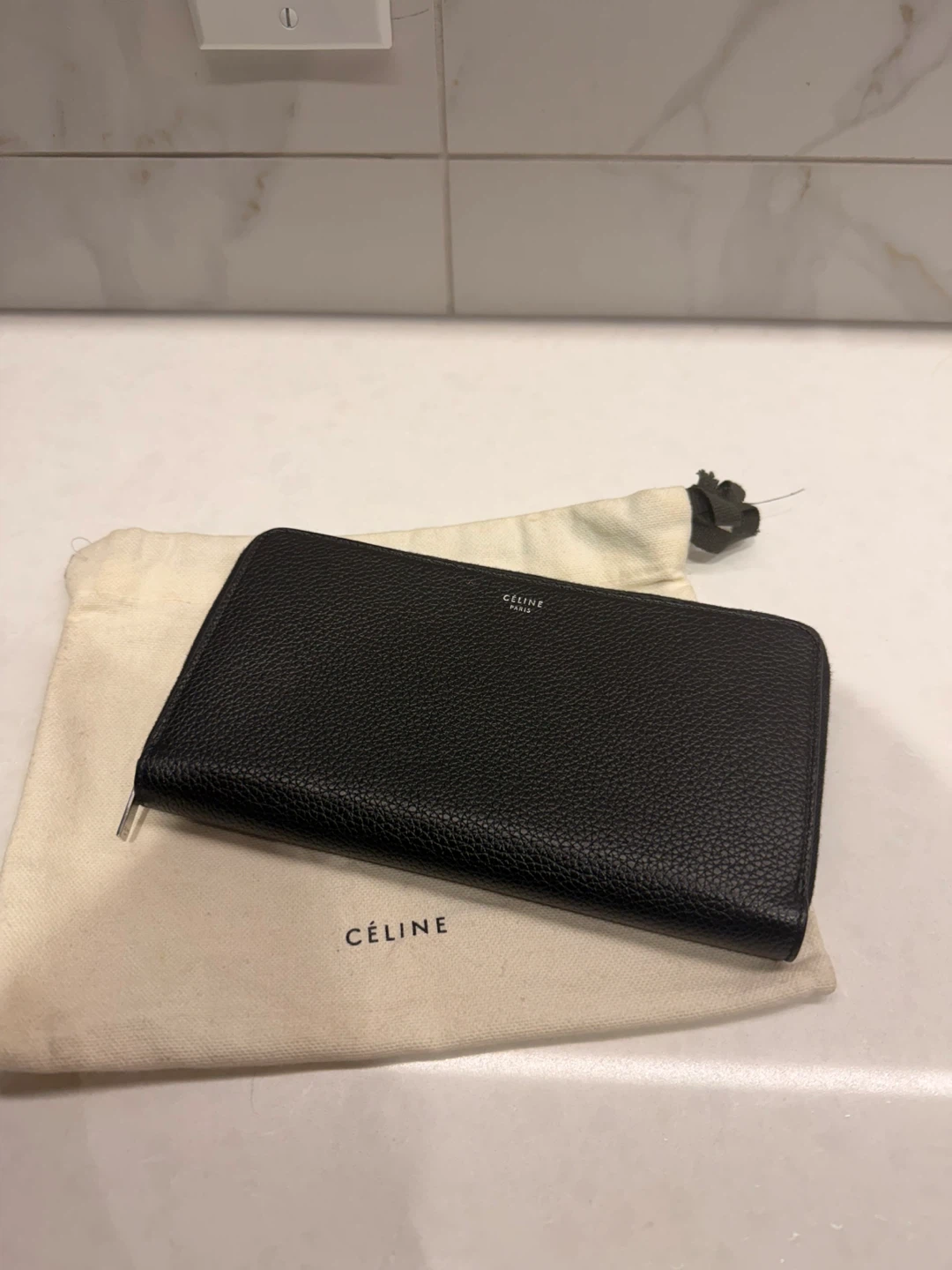 Celine Black Leather Zip Around Wallet