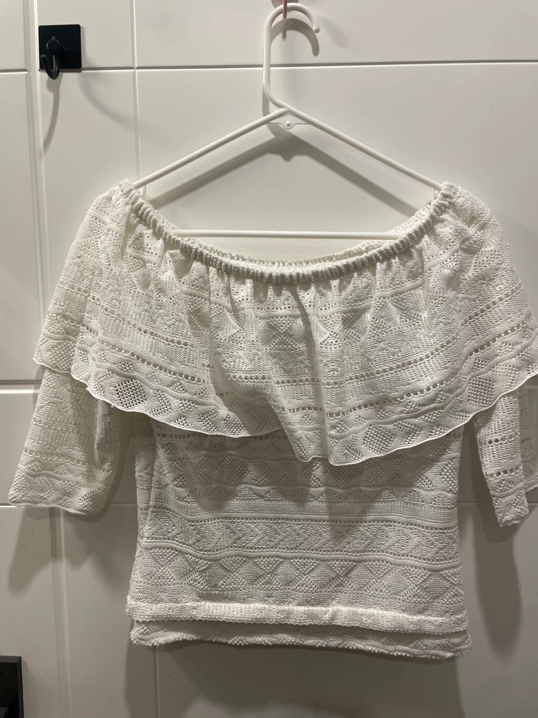White Off-the-Shoulder Crochet Top