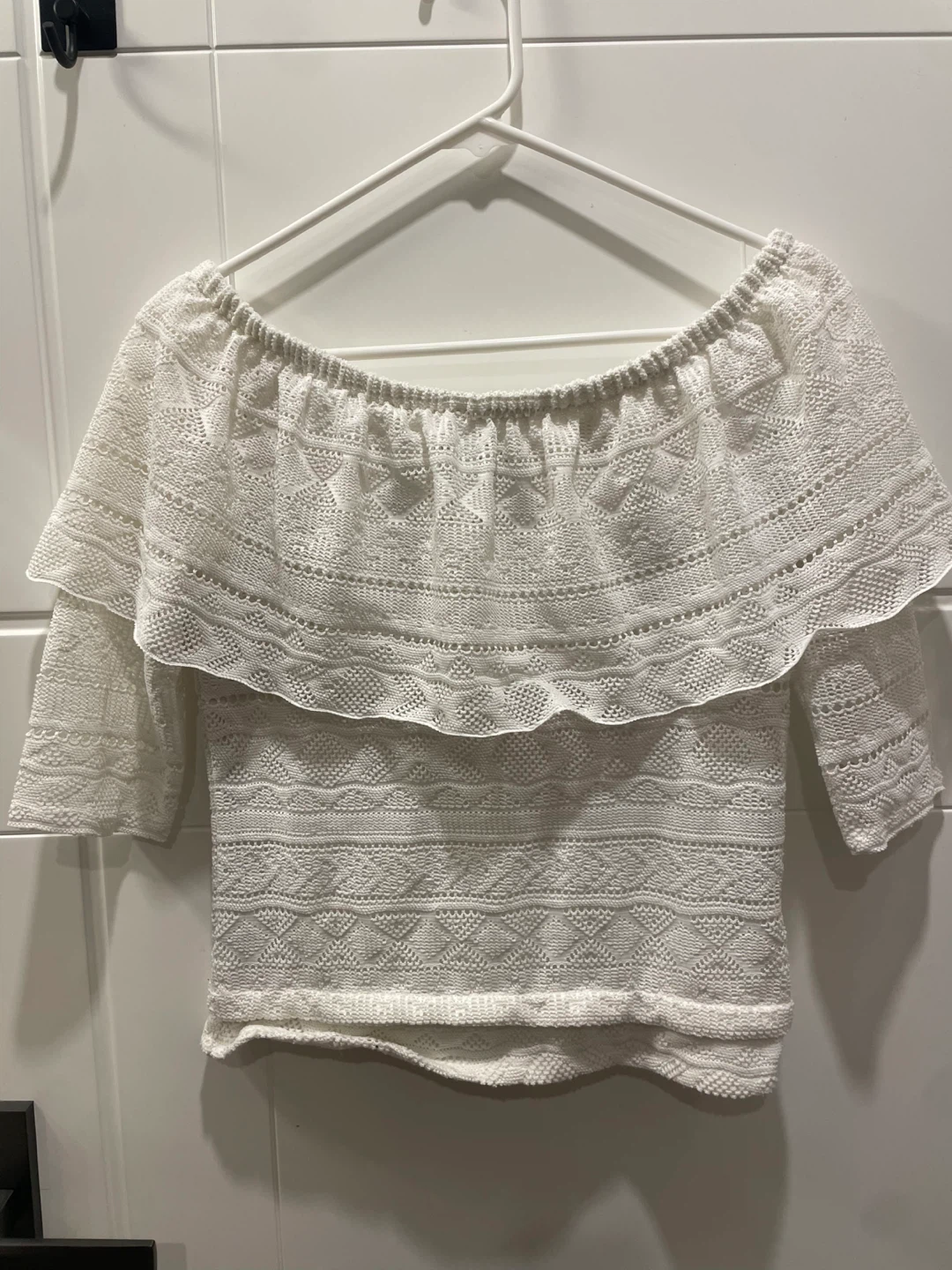 White Off-the-Shoulder Crochet Top - photo 2