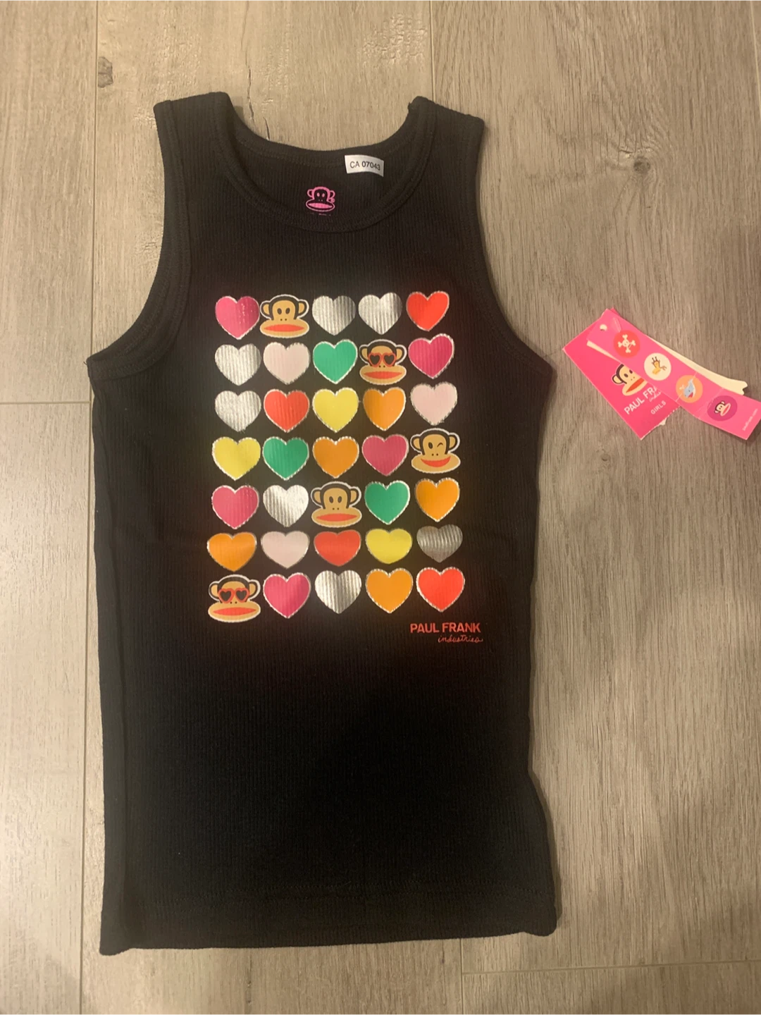 🏆 Paul Frank Girls Black Heart Print Tank Top Size 6