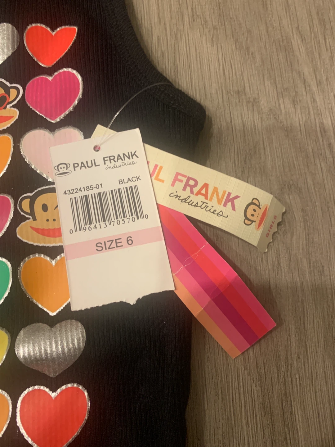 🏆 Paul Frank Girls Black Heart Print Tank Top Size 6 - photo 4