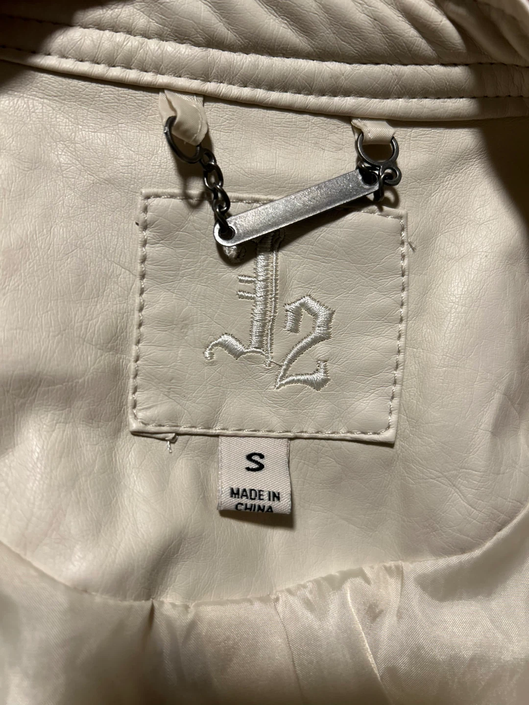 Cream Faux Leather Jacket with Angel Art - Size S - photo 5