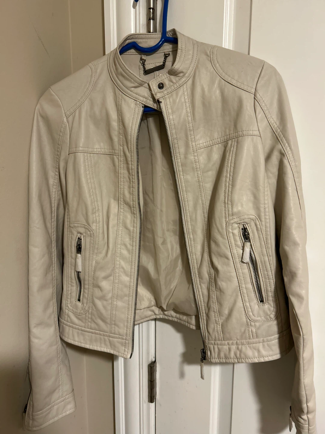 Cream Faux Leather Jacket with Angel Art - Size S - photo 3