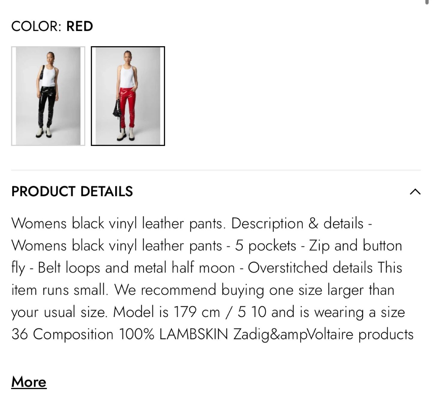 ZADIG&VOLTAIRE peko lambskin vinyl red pants size 34 ( XS) - photo 4