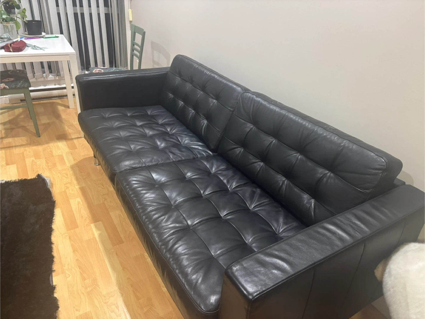 Black Leather Tufted Sofa - photo 2