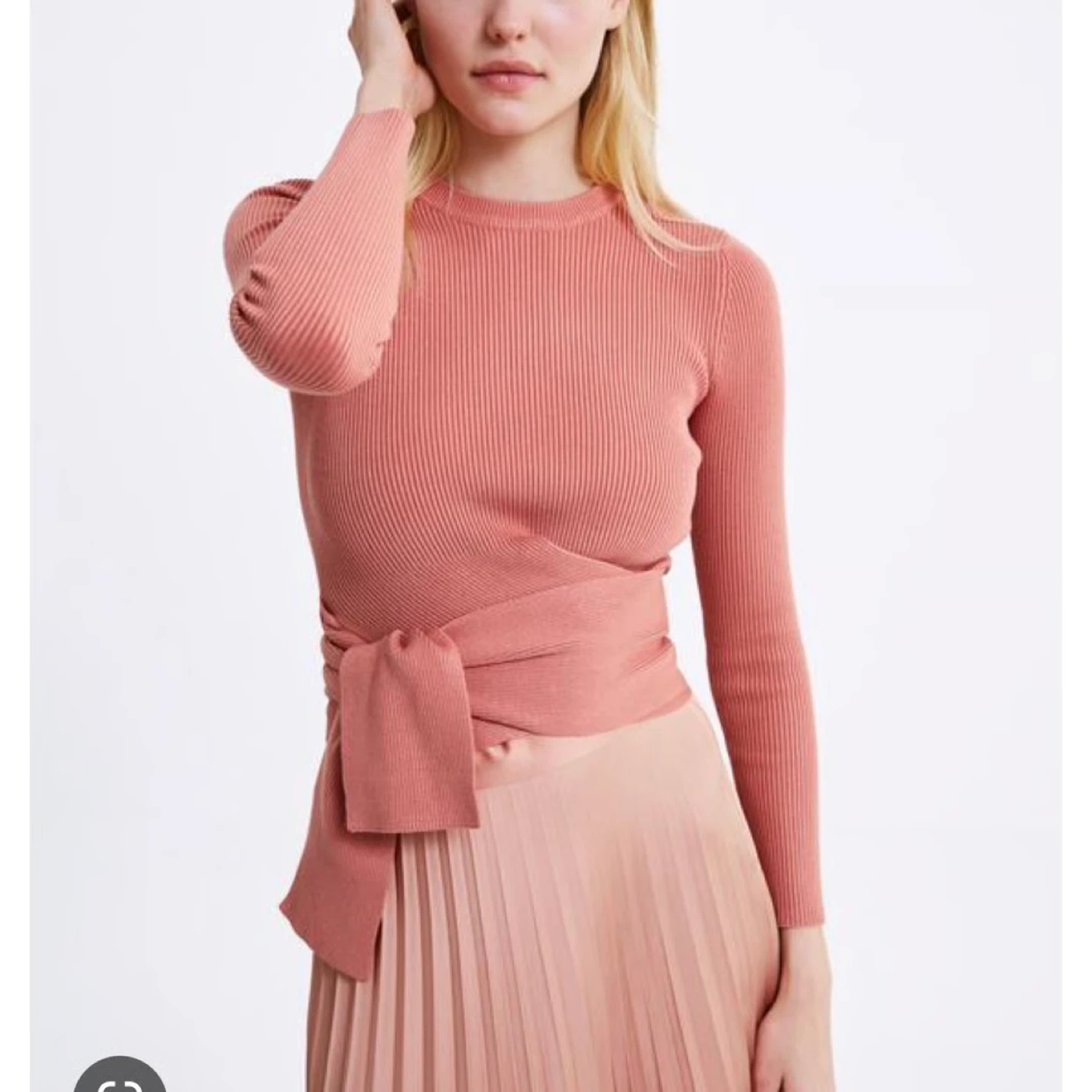 Zara new  peach pink tie waist ribbed cropped sweater small
