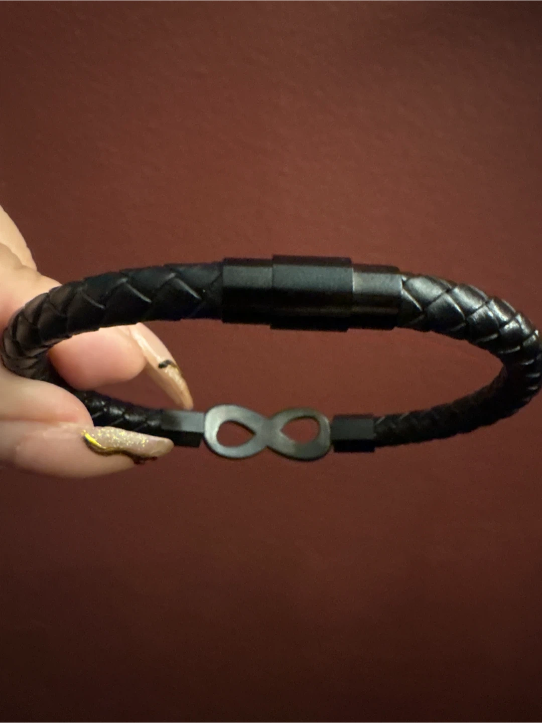 New Genuine Black Leather Infinity Bracelet 🏆 - photo 3
