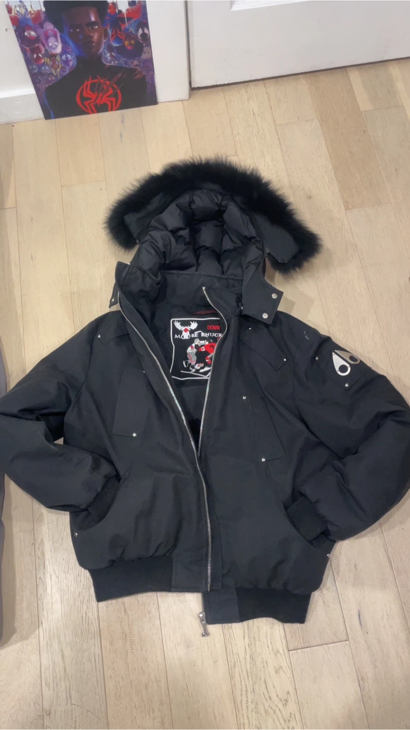 Moose Knuckles Bomber Jacket with Fur Hood