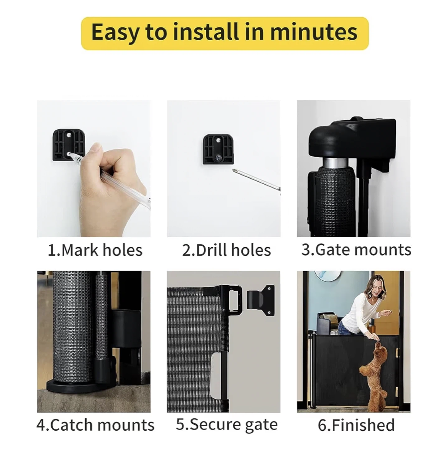 Black Retractable Pet Gate - Up to 55" Width - photo 5
