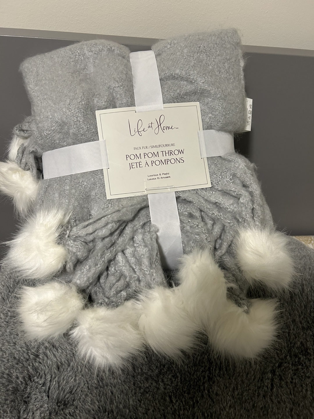 Life at Home Pom Pom Faux Fur Throw