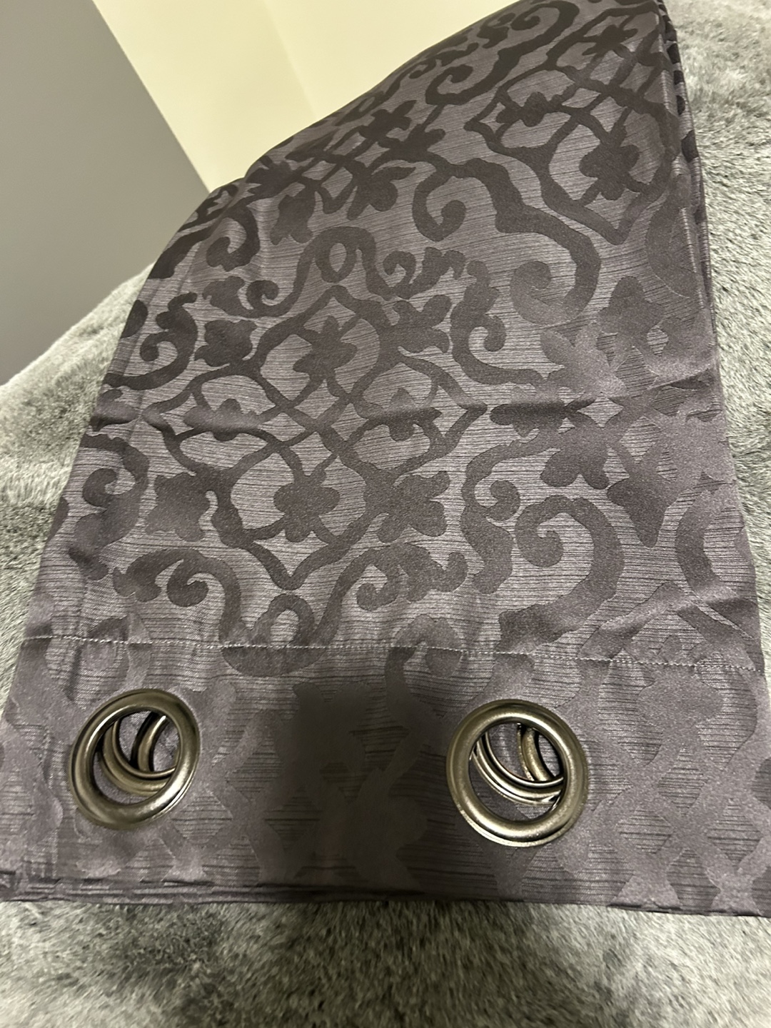 Grey Patterned Grommet Curtains (100% Polyester)