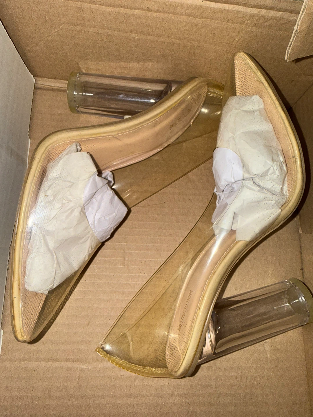 PrettyLittleThing Nude Clear Block Heel Court Shoes - Size 5 - photo 2