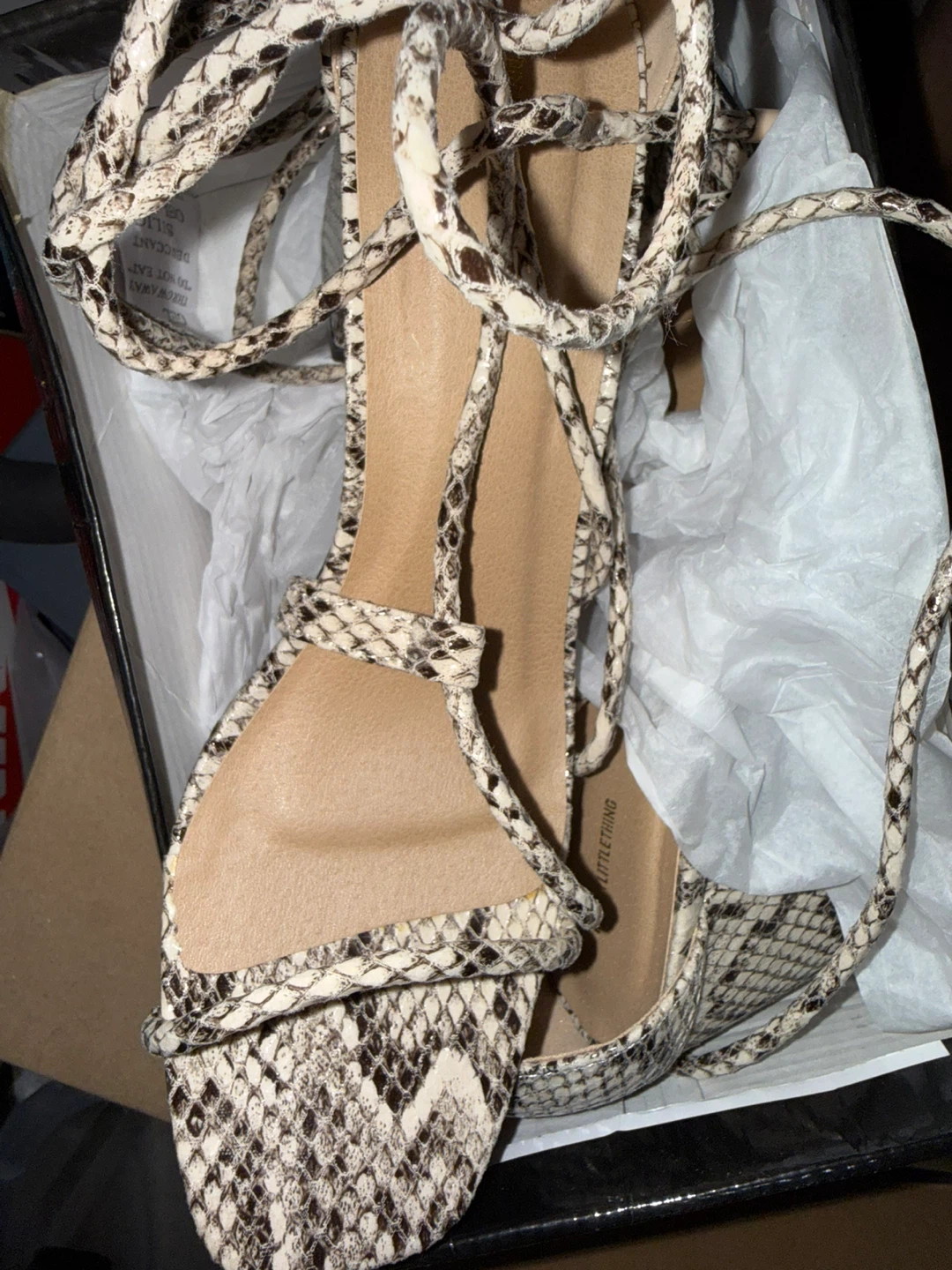 PrettyLittleThing Natural Snake PU Heels - Size 7 - photo 2