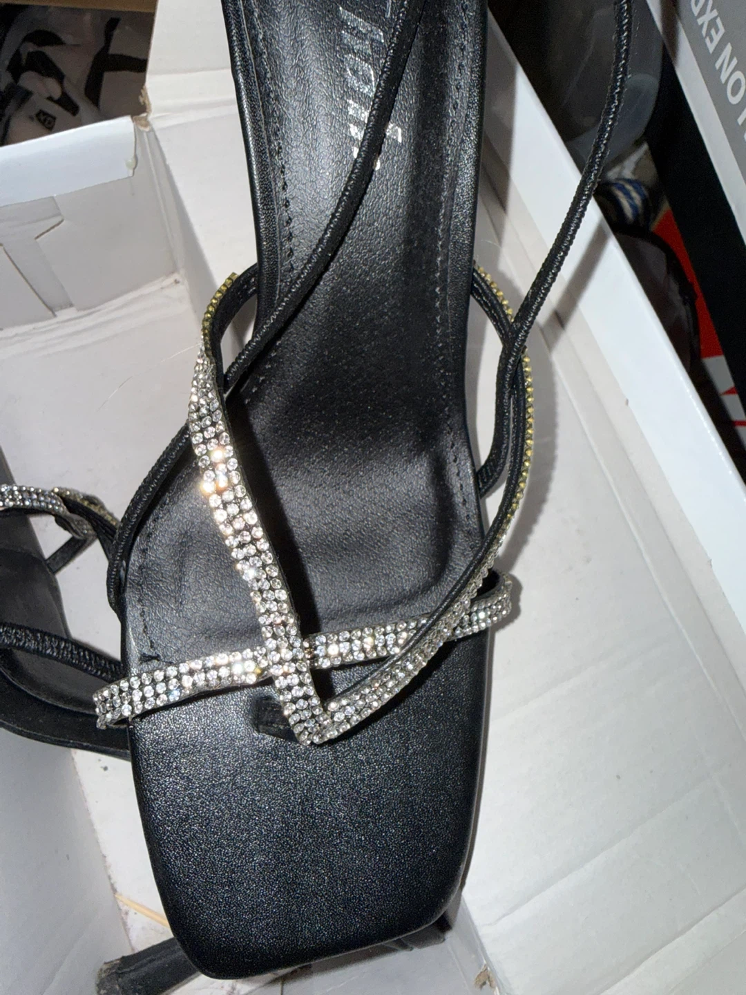 Black Strappy Heels with Rhinestones - Size 8.5